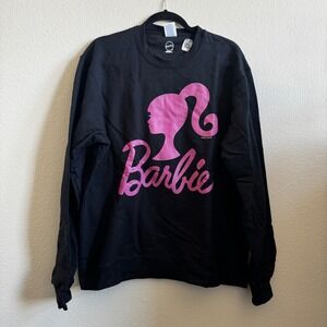 New Barbie Sweatshirt Black Pink Logo Crew‎ Neck Adult Large Mattel 2022